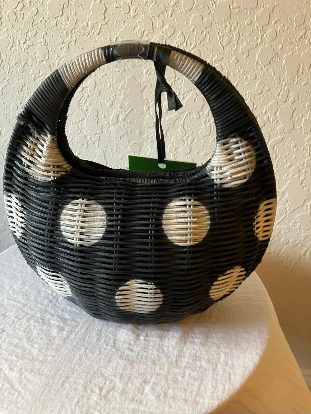 kate spade x Target: Black & White Polka Dot Woven Wicker Tote